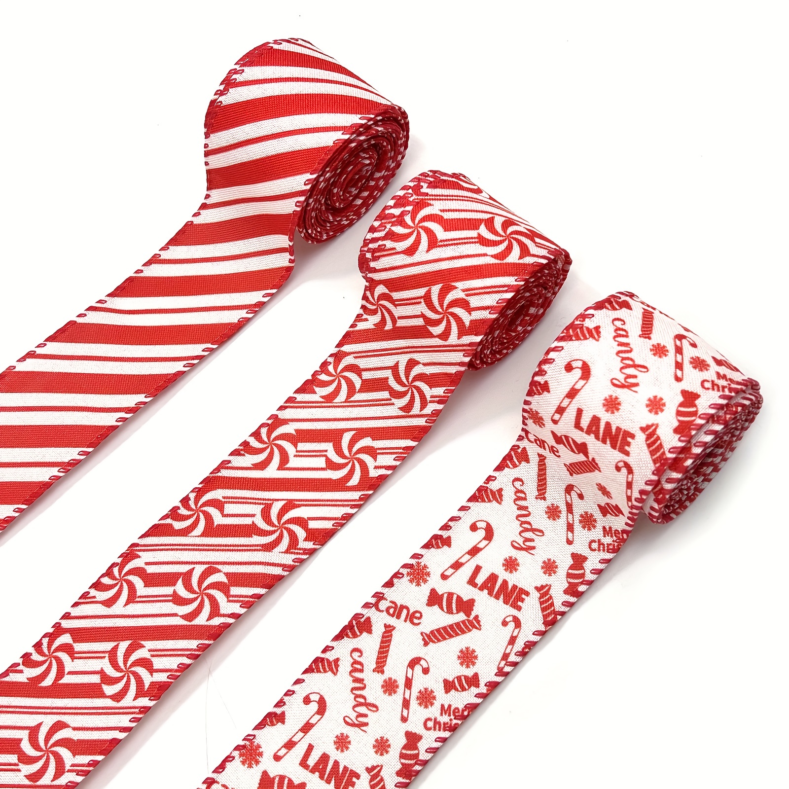 5 Yards Christmas Ribbon Red White Wired Edge Ribbon - Temu