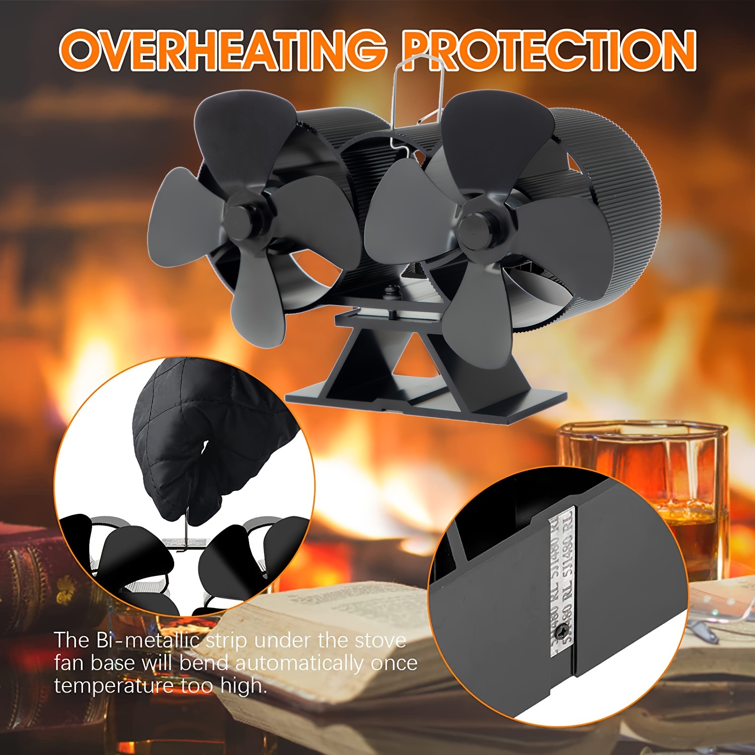 Wood Stove Fan Fireplace Fan With Magnetic Thermometer 8 - Temu
