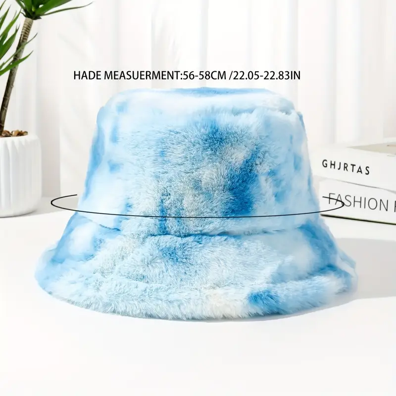 womens tie dye plush fleece bucket hat thick winter fisherman cap with gradient clouds design breathable non machine washable for autumn winter hats casual outdoor wear Product details 4