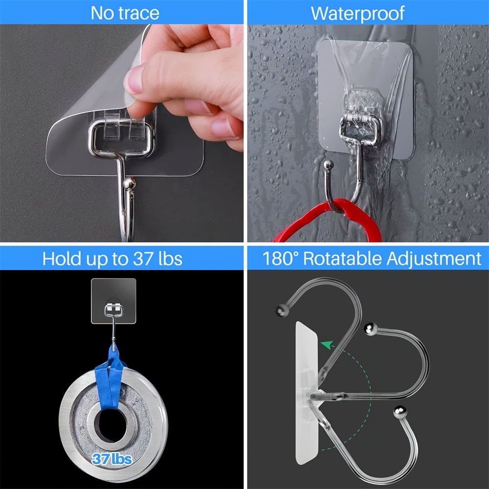 Transparent Wall Hooks Large Self Adhesive Wall Hook Hold 37 lb