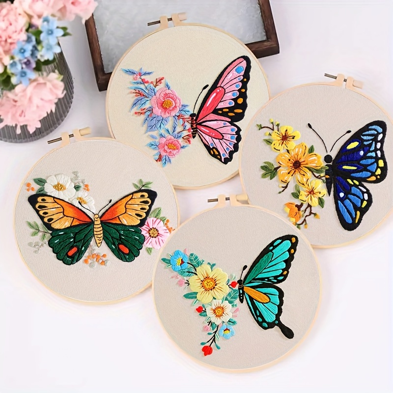 S Butterfly Flower Pattern Embroidery Starter Kit For - Temu