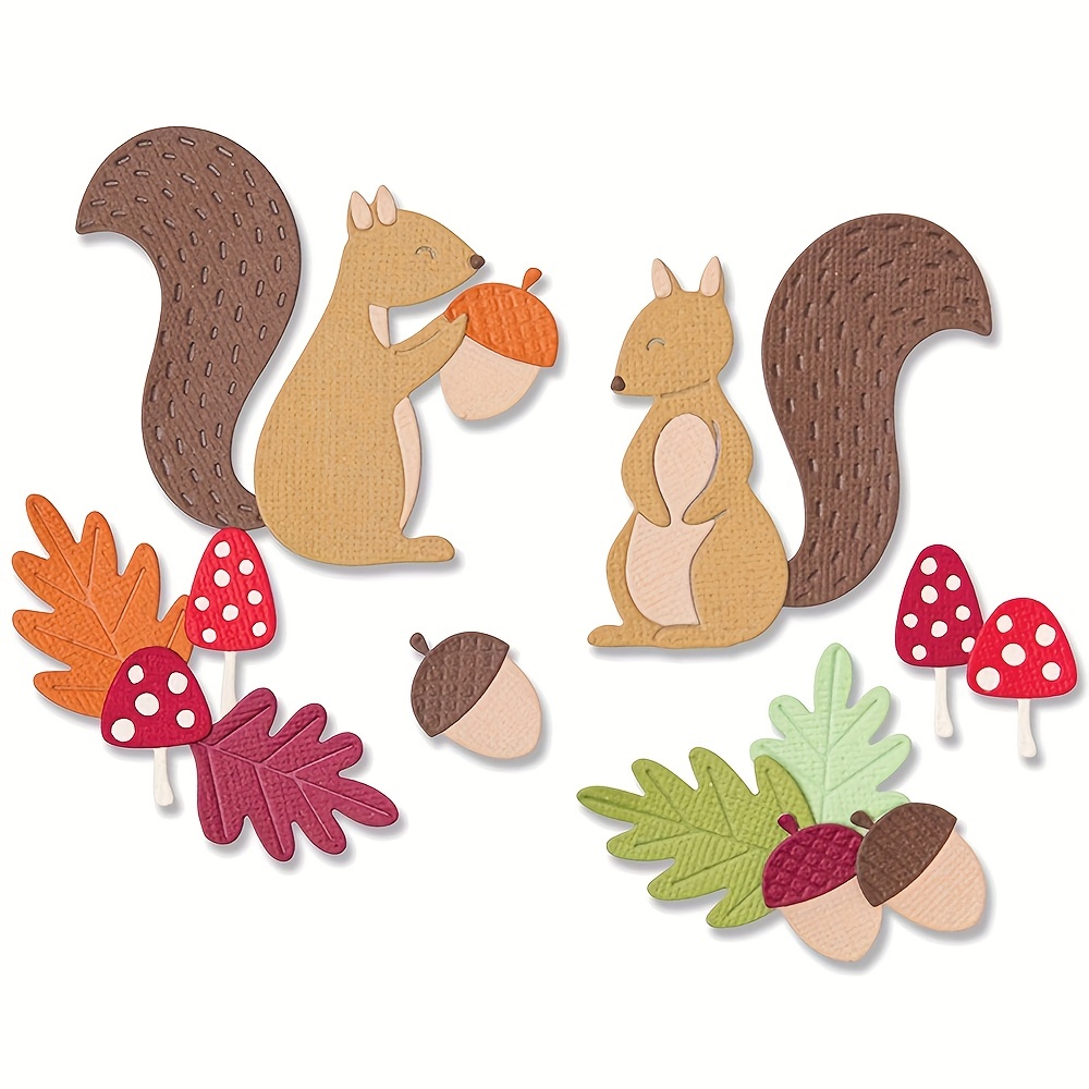 Squirrel Harvest Stamps & Dies Set - Silicone Clear Stamps With Metal Cutting Dies For Card Making