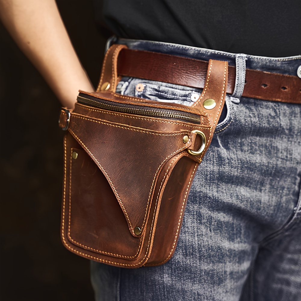 

1pc Men's Top Layer Cowhide Waist Bag, Retro Genuine Leather Mobile Phone Bag, Outdoor Casual Waist Bag