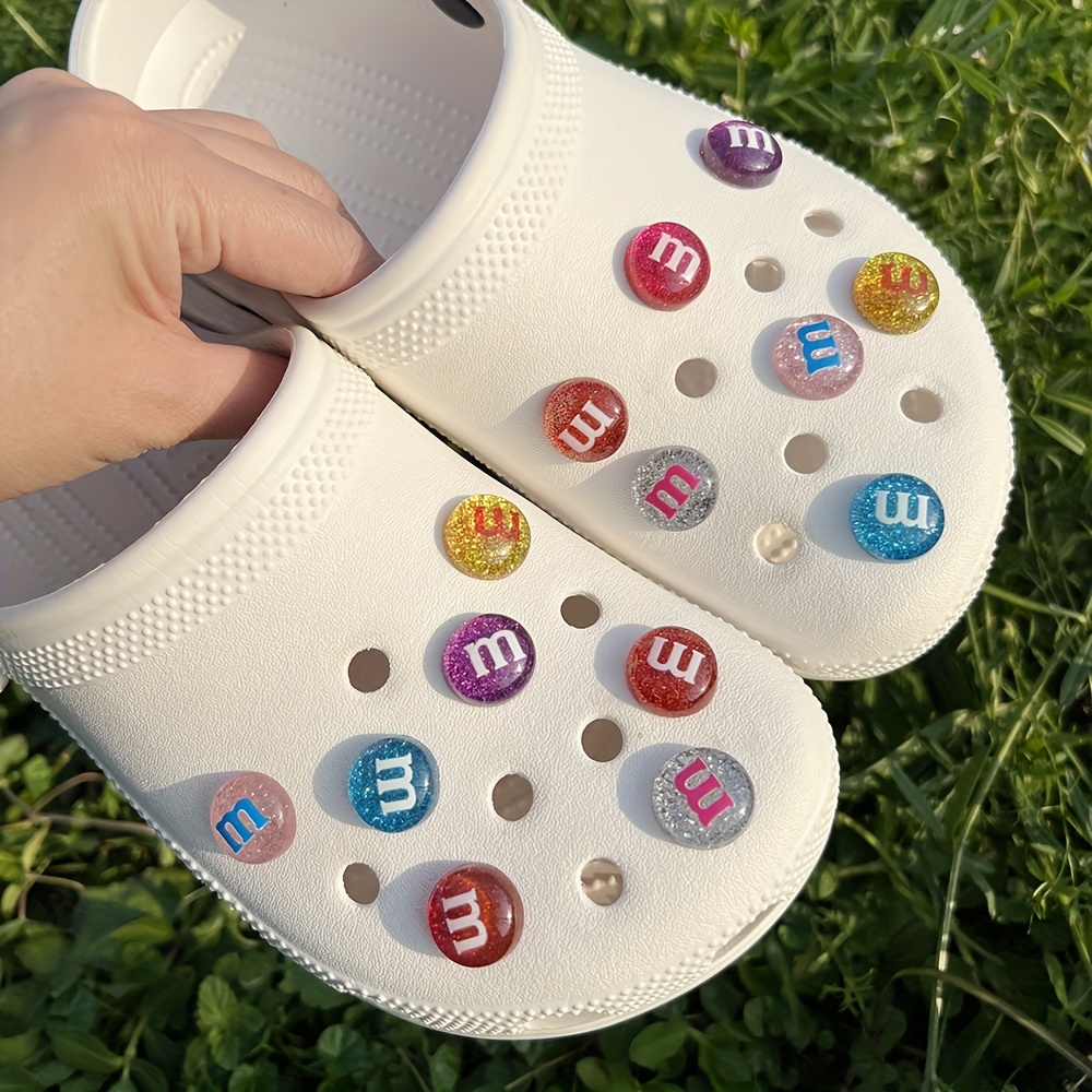 7pcs/14pcs/set Dazzle Color Glitter M Bean Shoe Charms Accessories For *  Diy Shoe Slipper Sandals Buckle Pin Charm Resin Shoe Decoration Kids Par