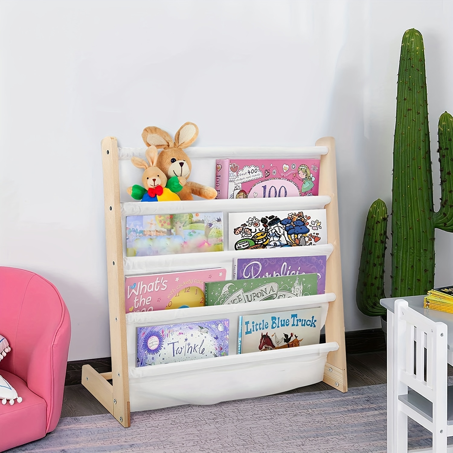 Toddler Book Shelf Organizer - Wooden Kids Book Case Storage