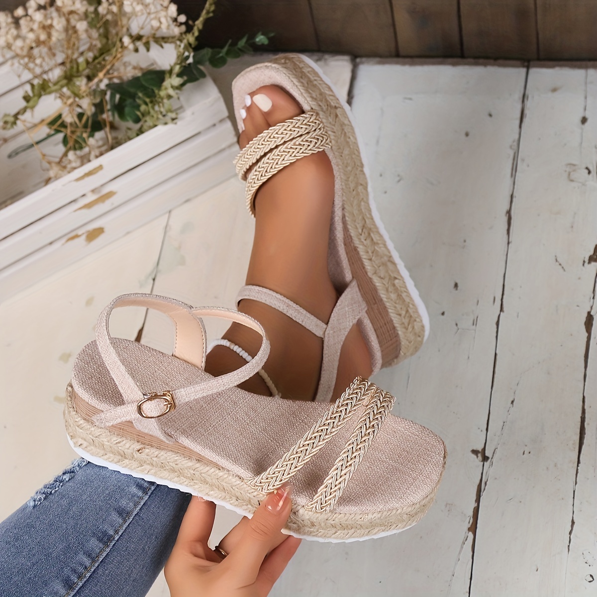 Womens Lace Up Platform Wedge Espadrille Sandals Open Toe Cross Slingback  Summer Shoes 