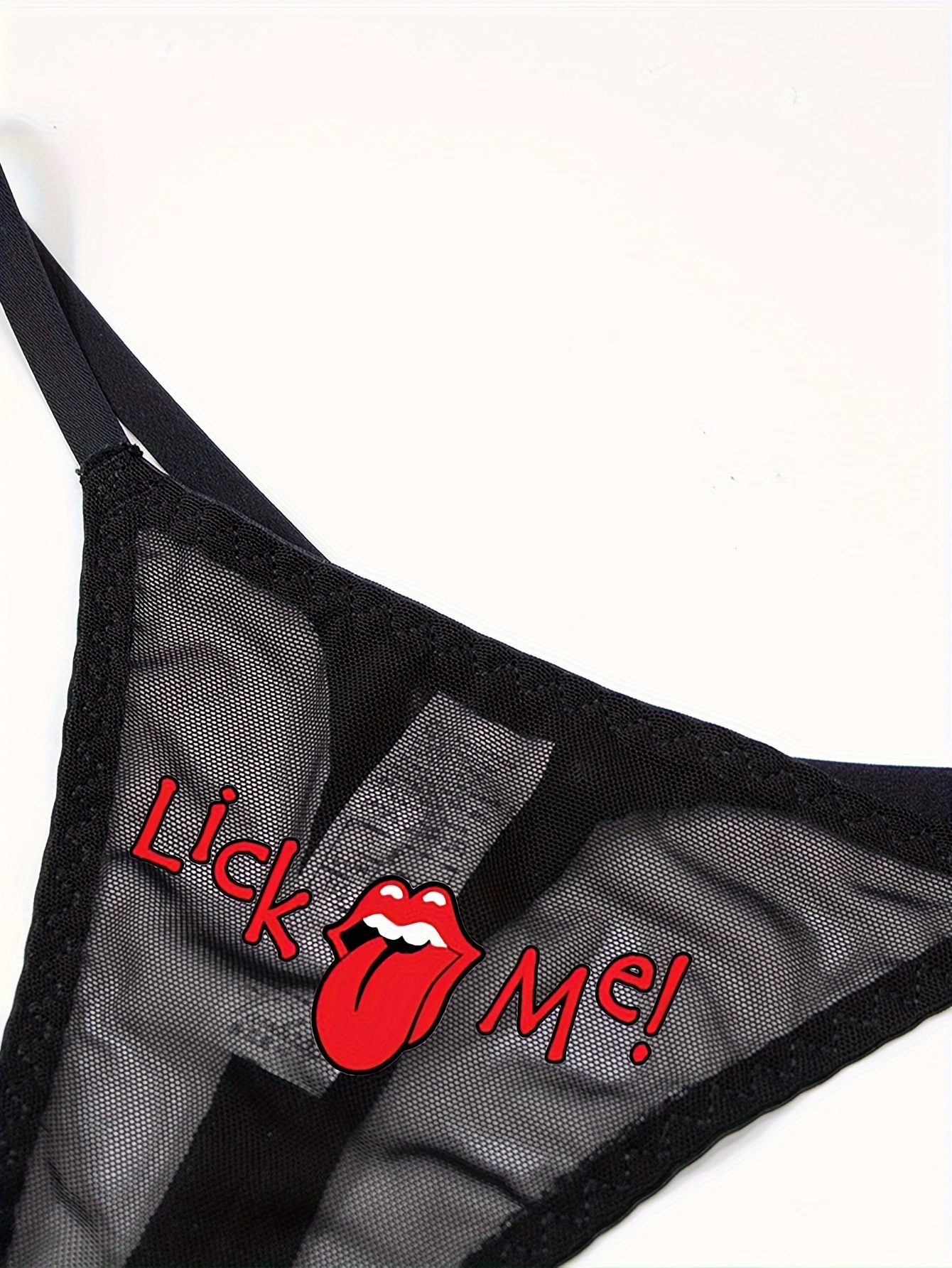 Letter Print Mesh Thongs Breathable Comfy Semi sheer - Temu