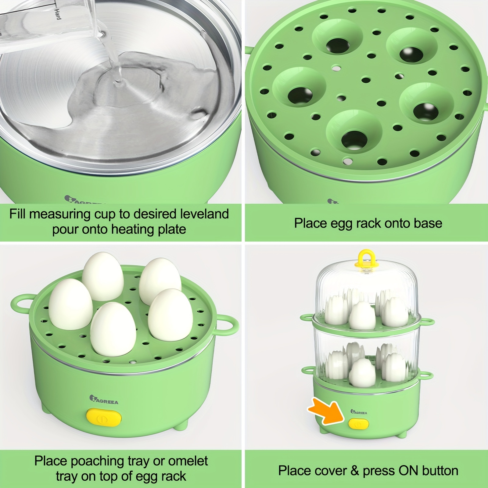 Mini Egg Steamer Multifunctional 2-Layer Egg Custard Steam Cooker Automatic  Power Off US Plug with Measuring Cup Kitchen Tools
