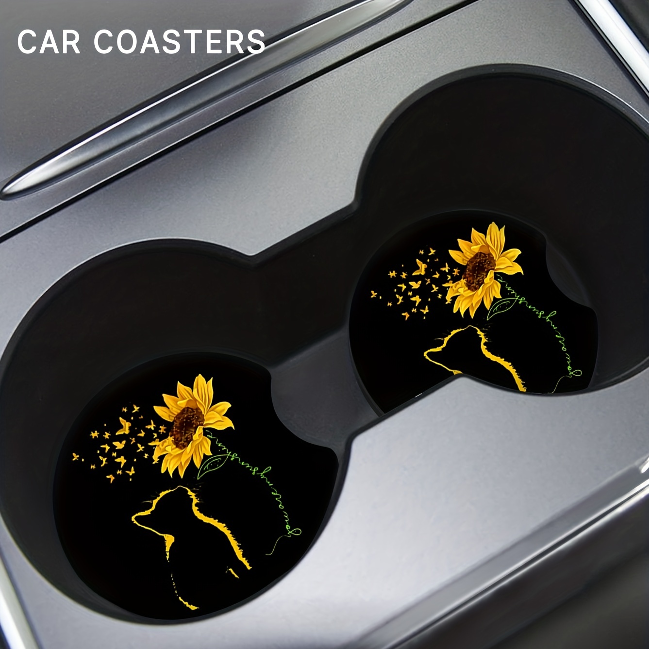 Yellow Cat Sunflower Foam Coaster Absorbent Car Drink Coaster For Interior  Fashion Accessories Insert Car Cup Accessories Temu Australia