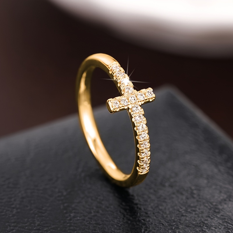 A Stylish And Minimalist Cross Ring for Women Featuring Micro-Set Zirconia Stones Perfect for Daily Wear Casual Parties Engagements Weddings And As a Commitment Gift
