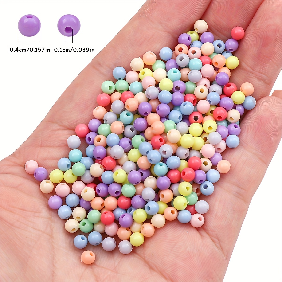 0.4cm 0.157in Mixed Colors Acrylic Candy Round Beads for Necklace and Bracelet Making, Crafting Supplies, Vibrant Rainbow Colors, Ideal for DIY Jewelry Making