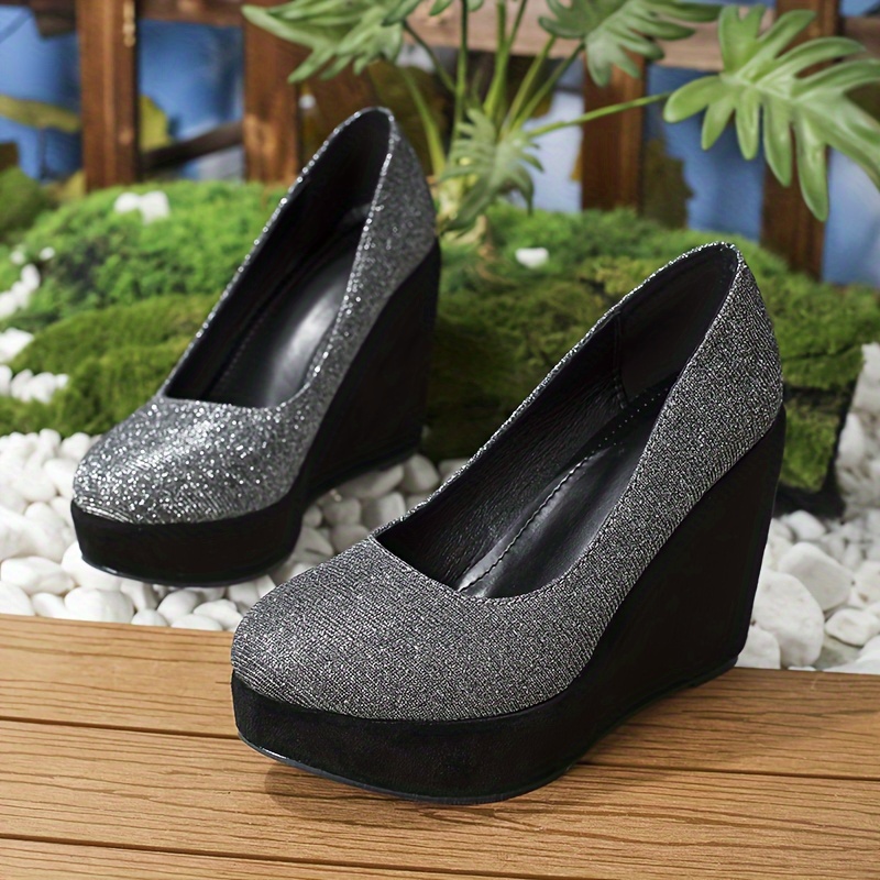 Summer Glitter Pu Wedge Platform Comfortable Sandals for Women (5.5,  Silver) : : Fashion
