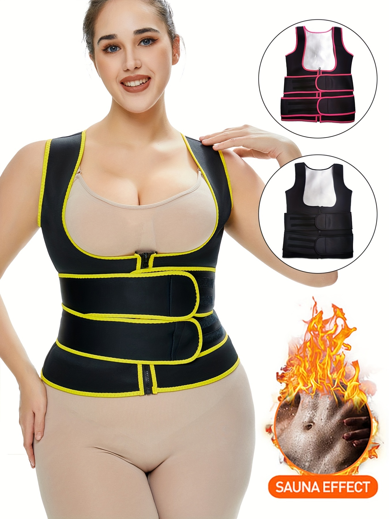 Plus Size Simple Shapewear, Women's Plus Solid Tummy Control Zipper Hook &  Eye Waist Trainer, Underbust Body Shaper