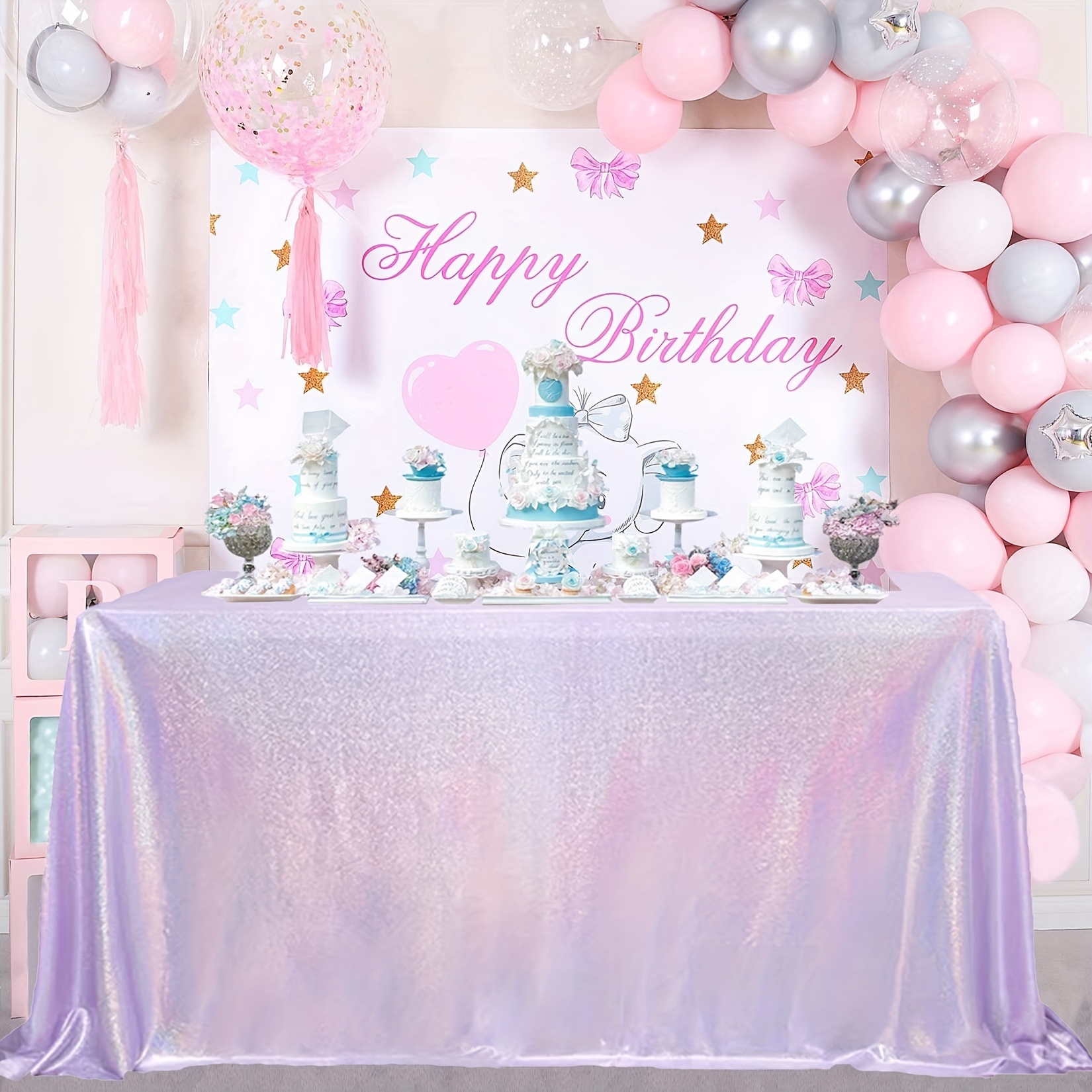 1pc Sequined Tablecloth For Parties 50x72 Inch, Lavender Sparkle Glitter  Mermaid Table Cloth Laser Rectangle Lilac Table Cover Overlay For Wedding  Bri