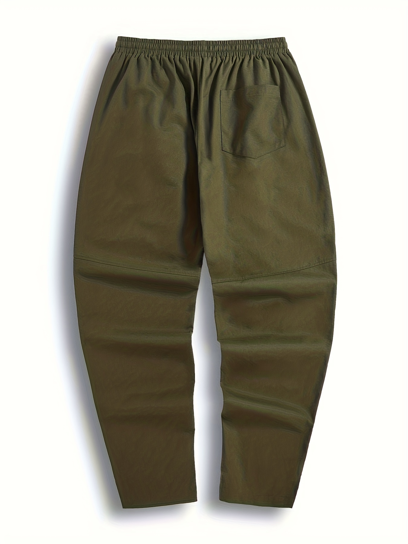 Men's Solid Cotton Pants Casual Elastic Waist Drawstring Trousers