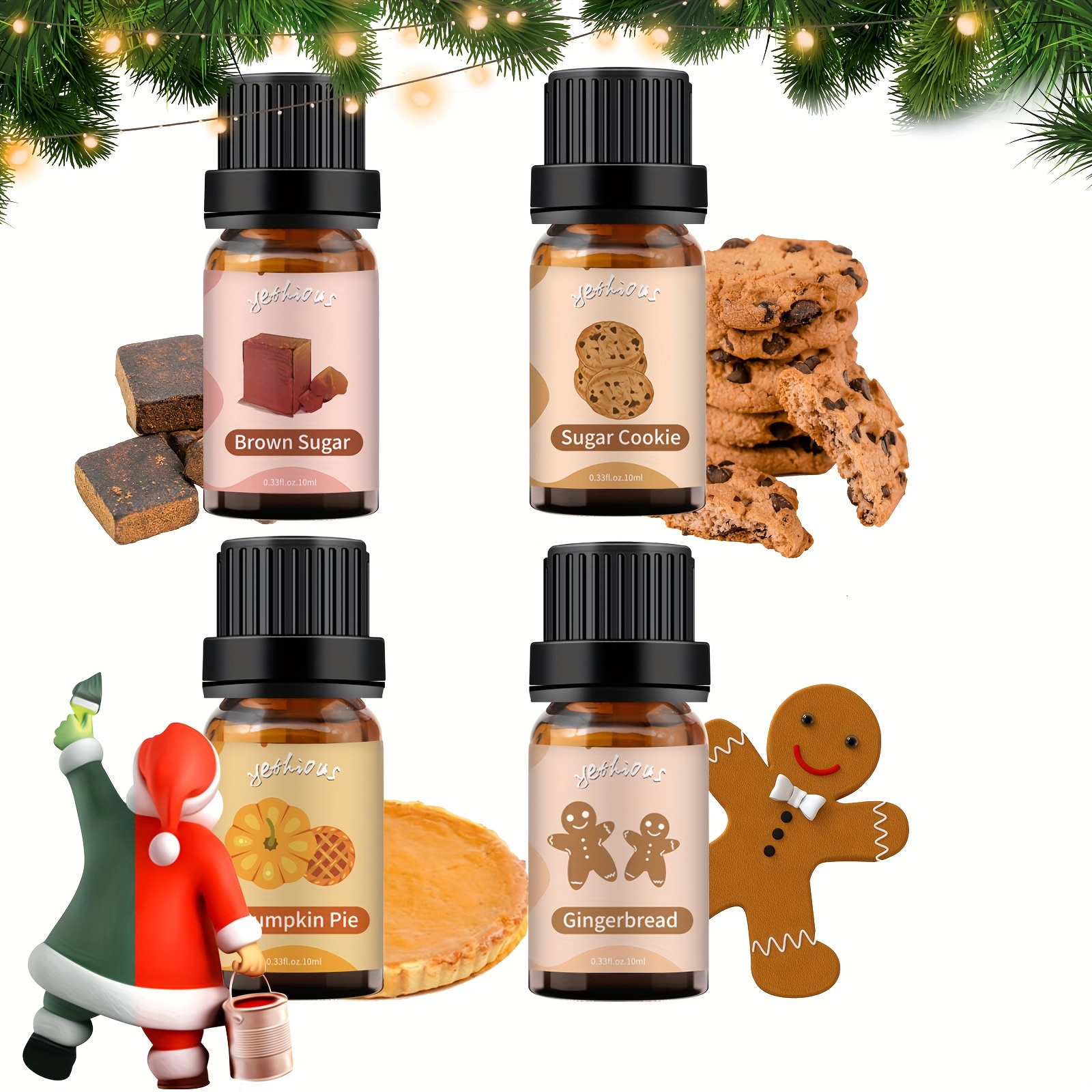 6pcs 10ml/0.33fl.Oz Fragrance Essential Oils Set For Diffusers Humidifier,  Sandalwood, Harvest Spice, Gingerbread, Pumpkin Pie, Bay Rum, Snickerdoodle