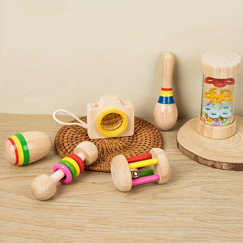 Wooden Baby Toys Wooden Rattle 4PC Handmade Natural Organic