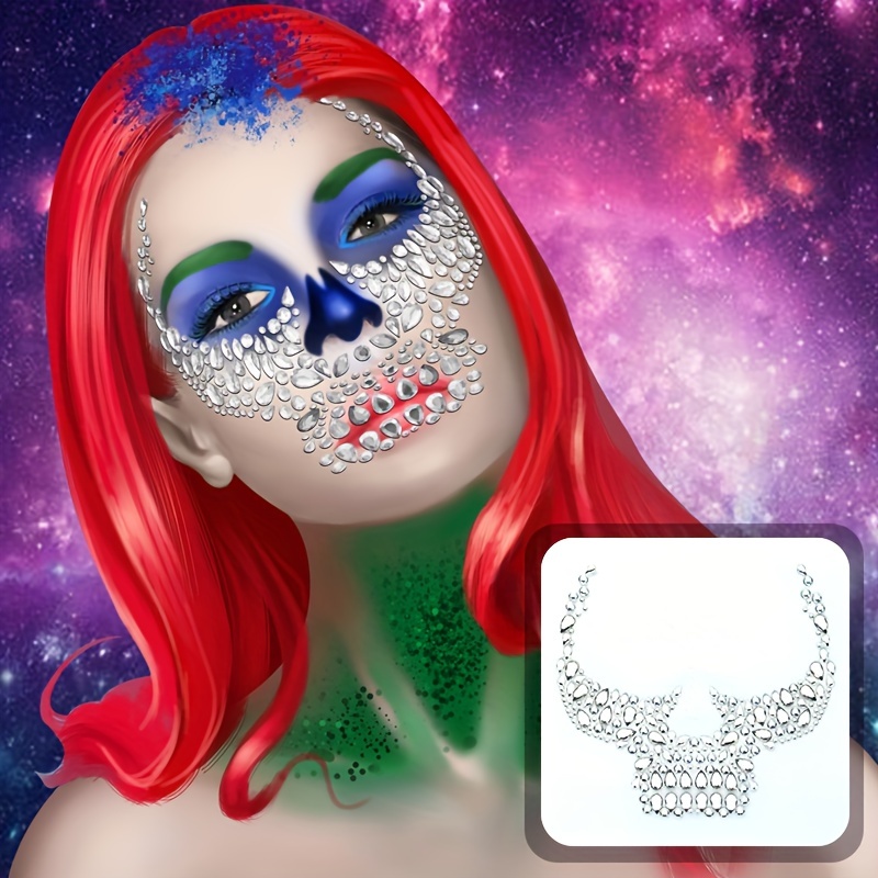 dgtopaz rainbow face gems makeup halloween pride gold face jewels stick on  Glitter Mermaid eye forehead Jewels sticker temporary tattoo for pride