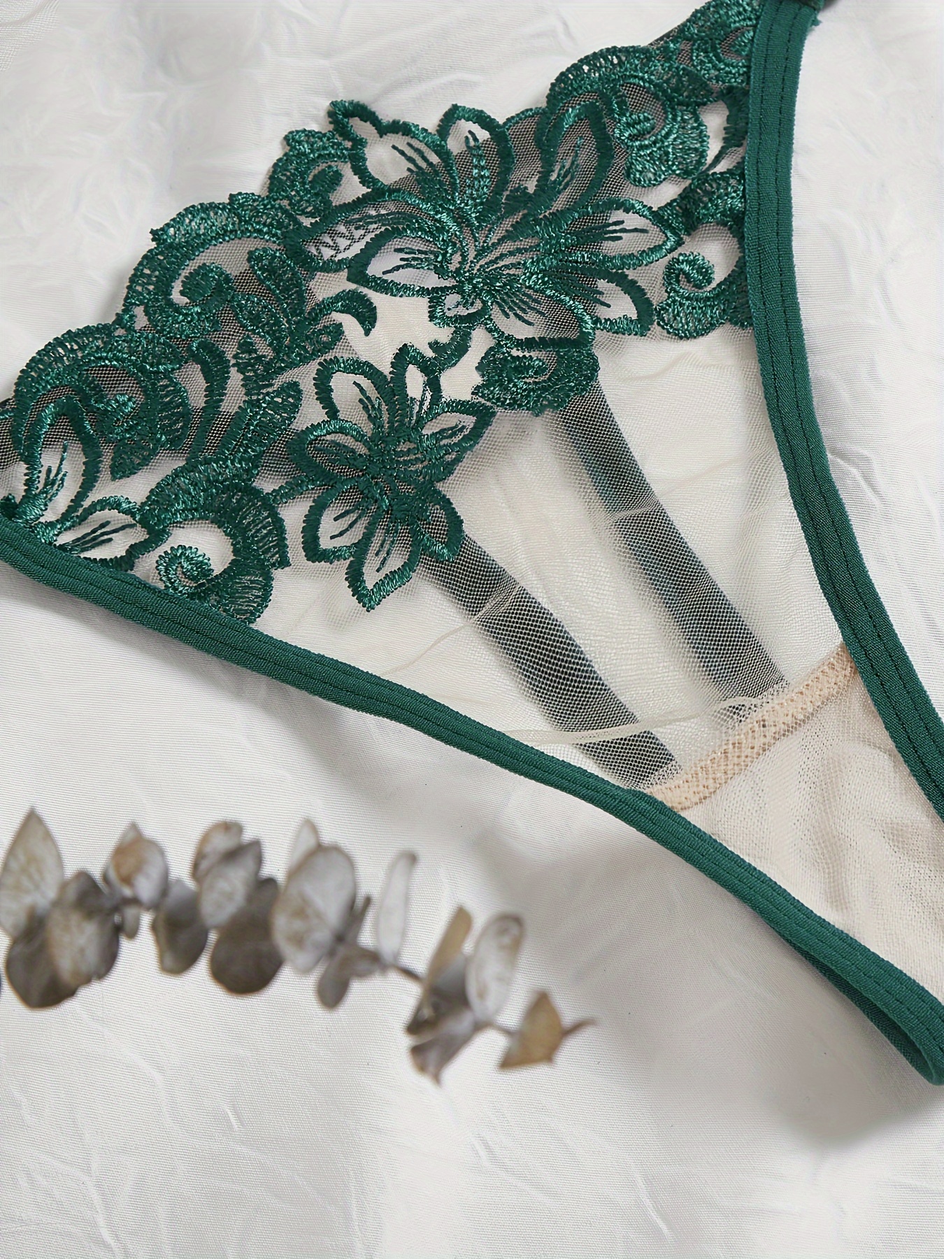 Floral Embroidery Lingerie Set Sheer Unlined Bra Mesh Thong - Temu Australia