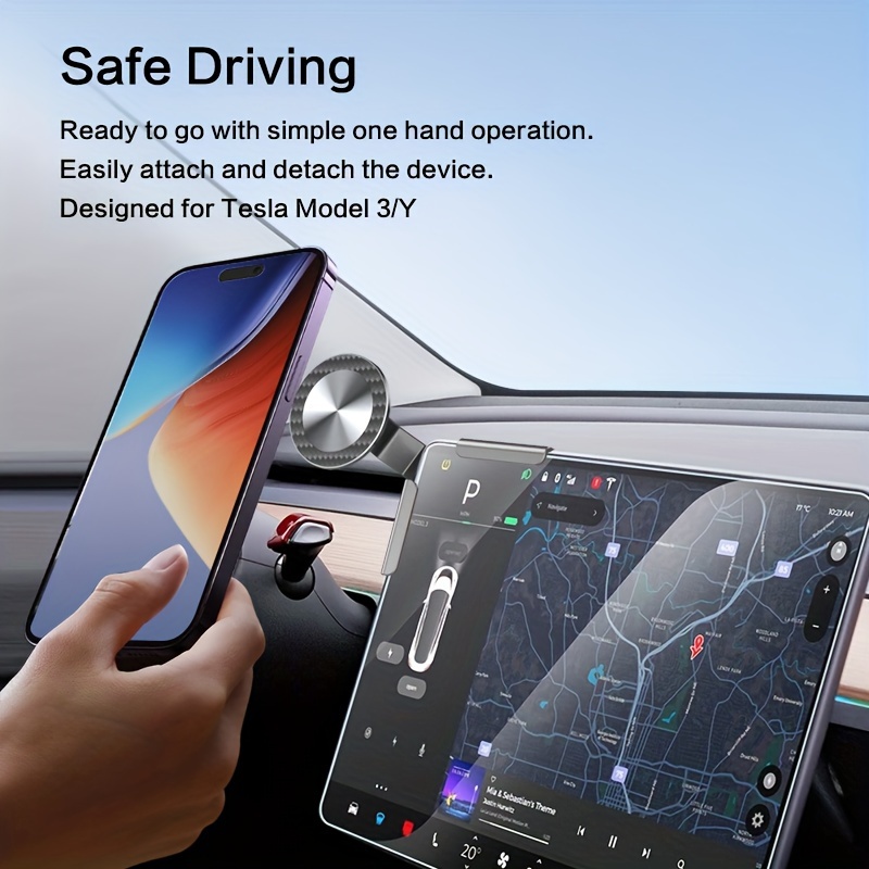 Phone Mount For Tesla Model 3/Y, Magnetic Car Screen Phone Mount For IPhone 15, 14, 13 Series And All Phones With Magnetic Case Foldable Phone Holder_voghion.com