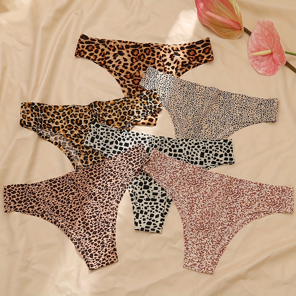 6pcs Seamless Leopard Panties, Soft & Comfy Stretchy Intimates Panties,  Women's Lingerie & Underwear