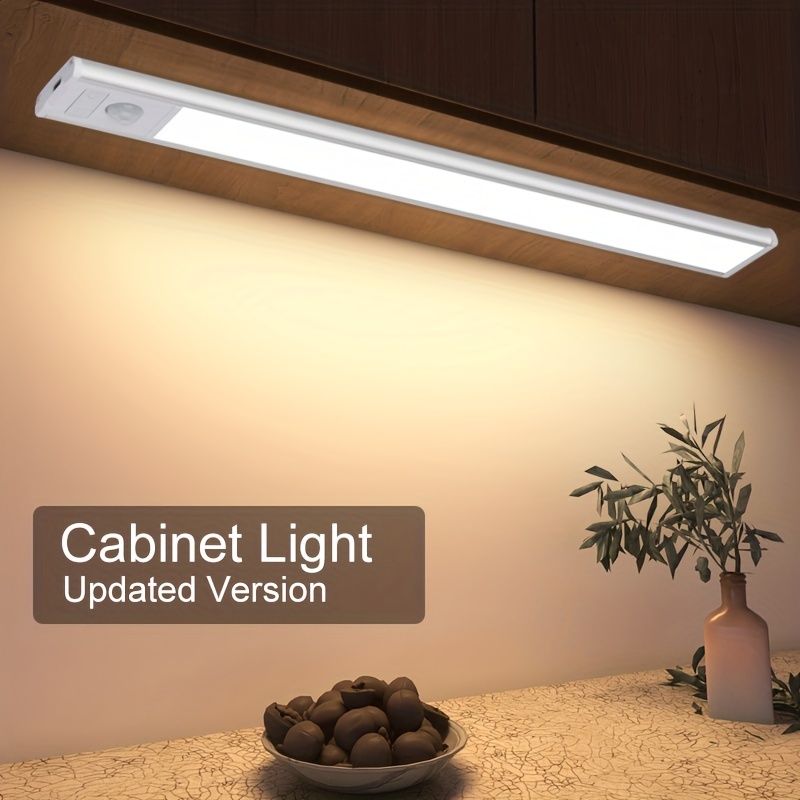  Sensor de movimiento LED debajo del gabinete, luz de armario,  recargable por USB inalámbrico, luces de pared a pilas, tira de luz LED  activada por movimiento, luces de movimiento adhesivas en