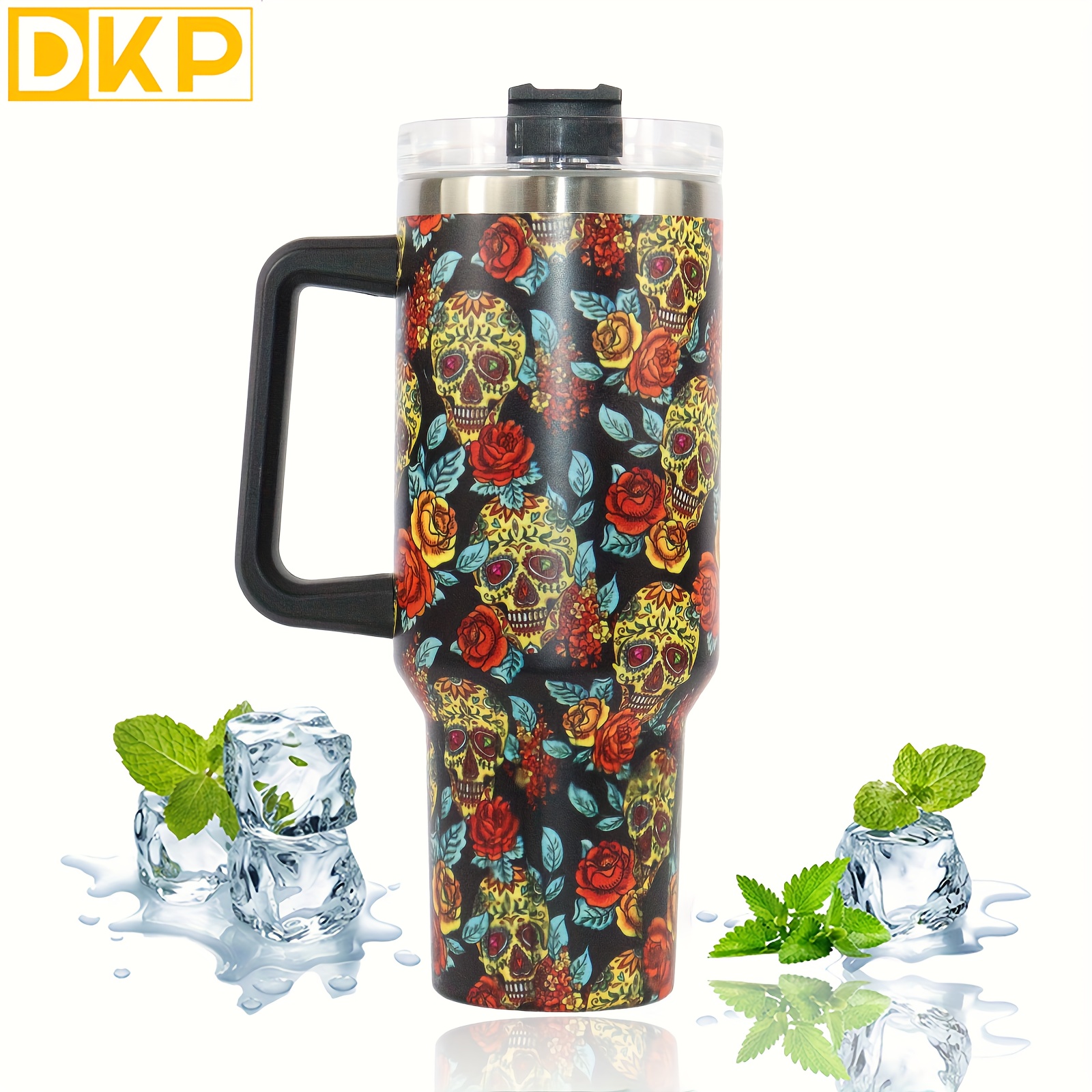 40oz Handle Car Cup with pipette stainless Steel insulated Cold beer cup  portable ice cup with handle; Insulated Reusable Leakproof Stainless Steel