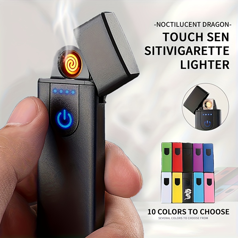 Encendedor eléctrico recargable por USB, pantalla táctil, sin llama, con  indicador de batería, encendedor de cigarrillos electrónico ultrafino, para