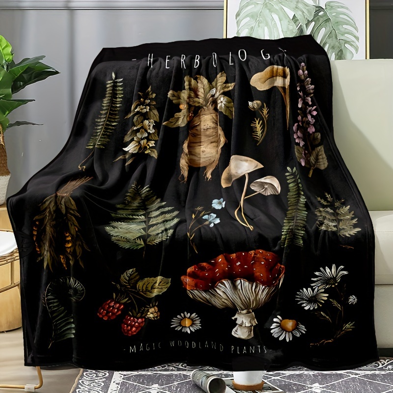 

Flannel Mushroom Theme Cover Blanket, Comfortable And Soft For The Elderly Family Sofa Bedroom Car Travel Multi- Cover Blanket