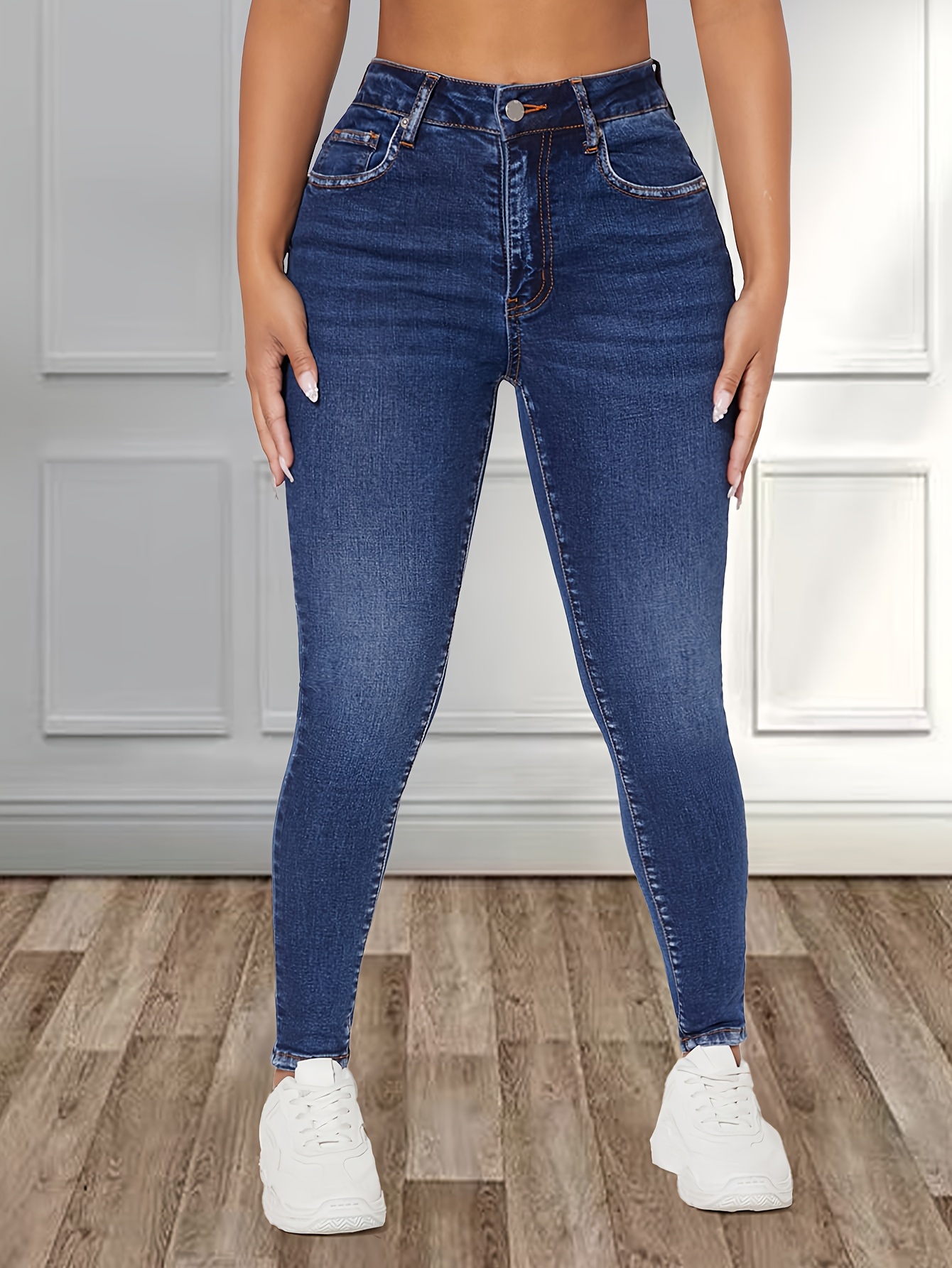 Comprar Nuevos pantalones vaqueros elásticos ajustados de elevación de  cadera de cintura alta de Color sólido para mujer
