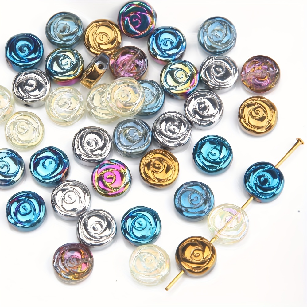 

20pcs 10mm Round Flower Glass Beads Spacer Beads Ab Color Sparkle Glass Bead Charms For Bracelet Making Diy Jewelry Making Accessories