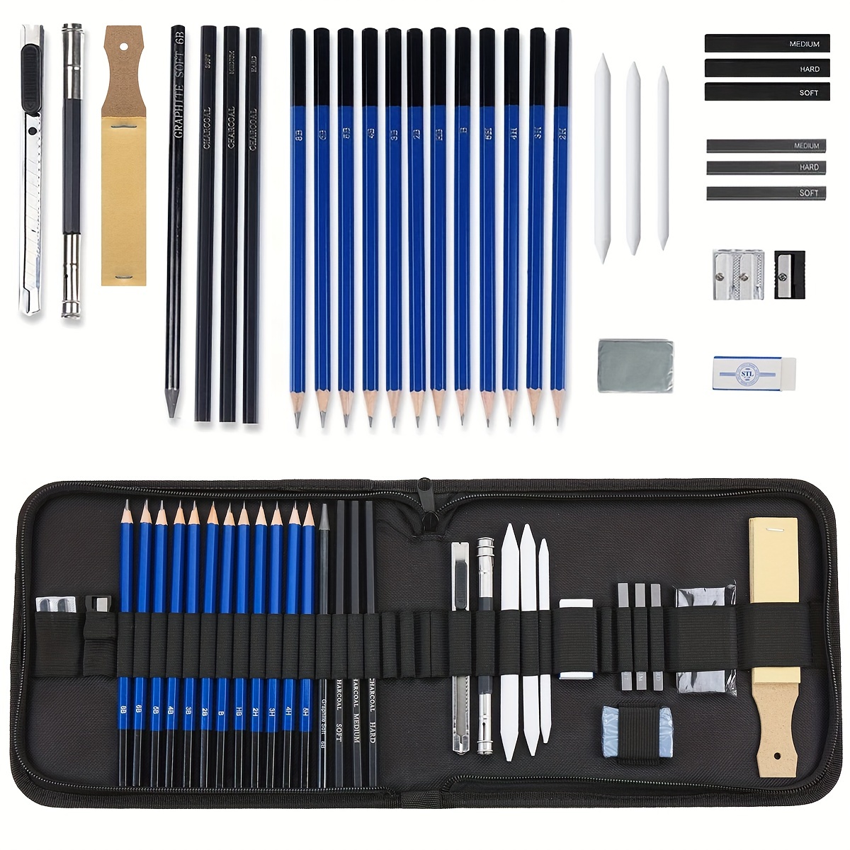 Sketching Pencil Set, Drawing Pencils and Sketch Kit,32-Piece Complete Artist Kit Includes Graphite Pencils,Charcoal Pencils, Paper Erasable Pen