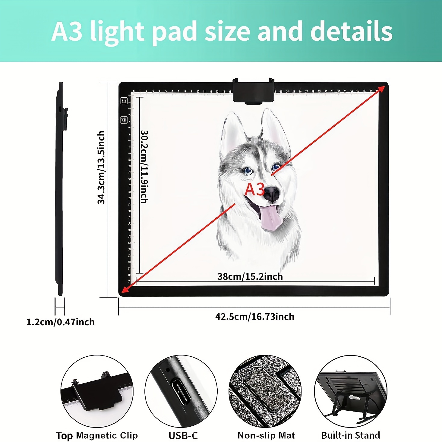 A3 Light Pad Wireless Battery Powered Light Box 6 Levels of