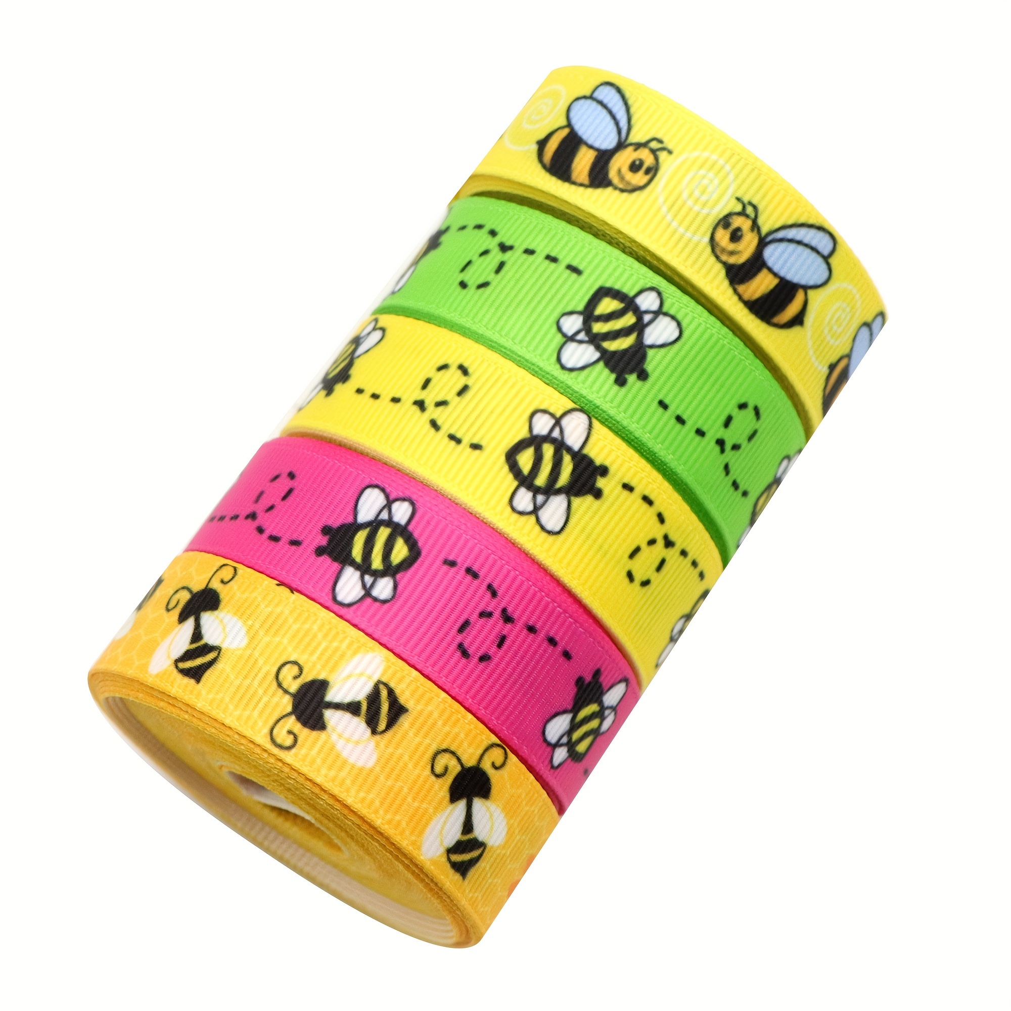 Image of 5 Rolls, 0.63inch/16mm X 5 Yards/roll Printed Grosgrain Ribbon Set For Gift Wrapping Ribbon Holiday Diy Craft Ribbons For Home Party Decor