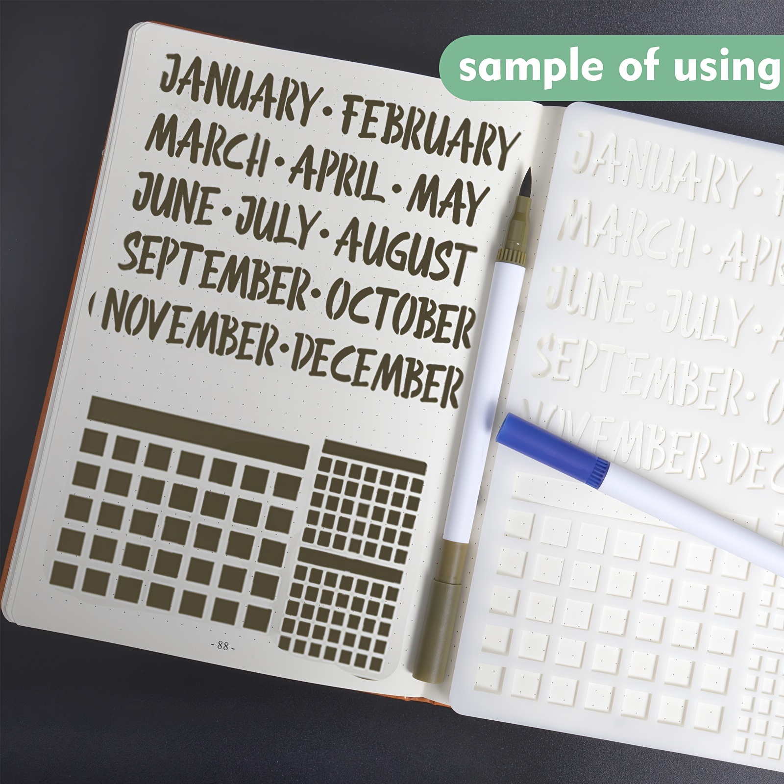 Monthly Calendar Spread Stencil, Journaling Supplies
