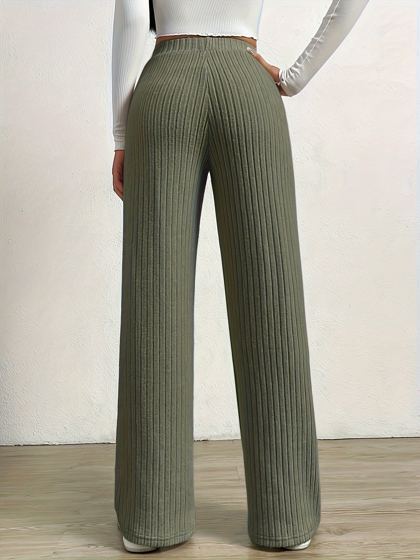 Plus Size Basic Pants Women's Plus Solid Elastic Waist Wide - Temu