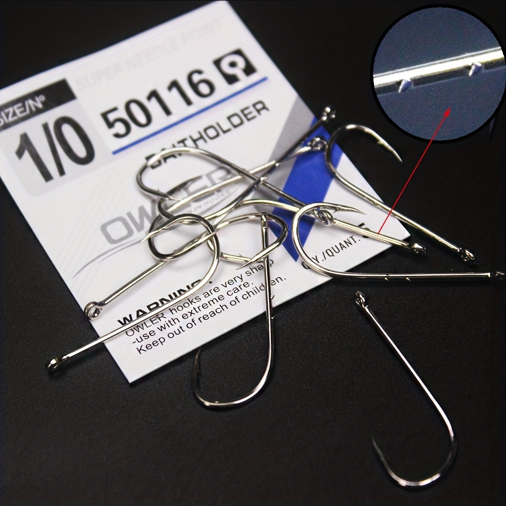 50116 White 1/0# 14# Bait Holder Eyes Steel Fishing Hooks - Temu United  Kingdom