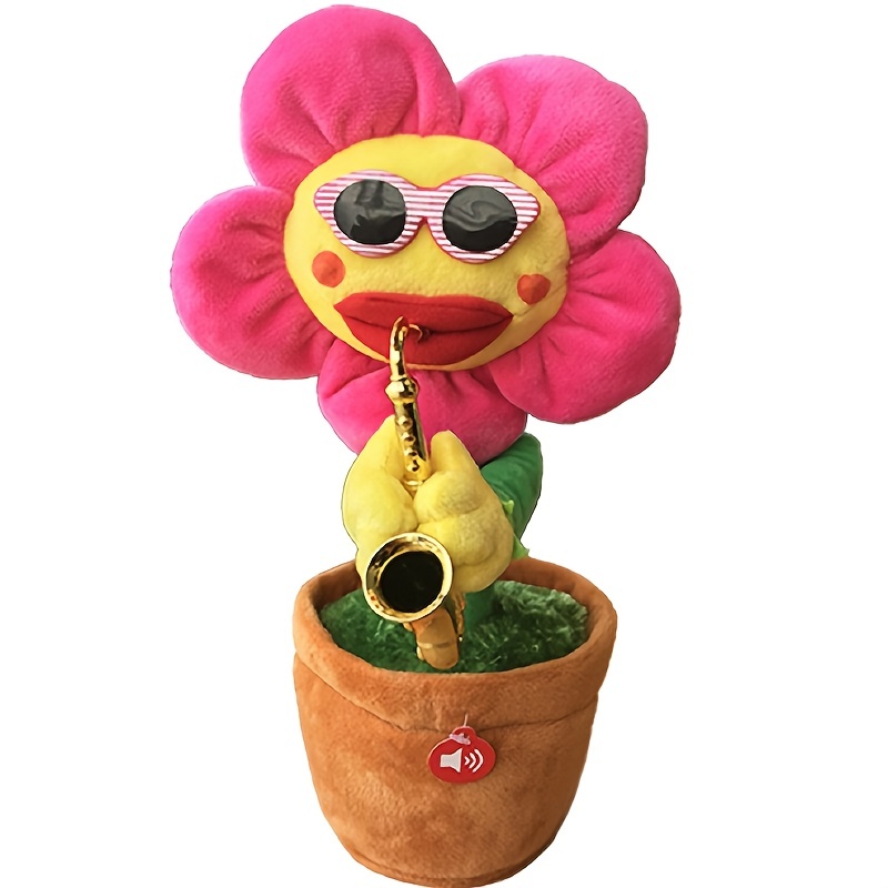 Musical Sing and Dancing Sunflower Soft Plush Funny Creative Saxophone  Singing Toy (Pink Round)