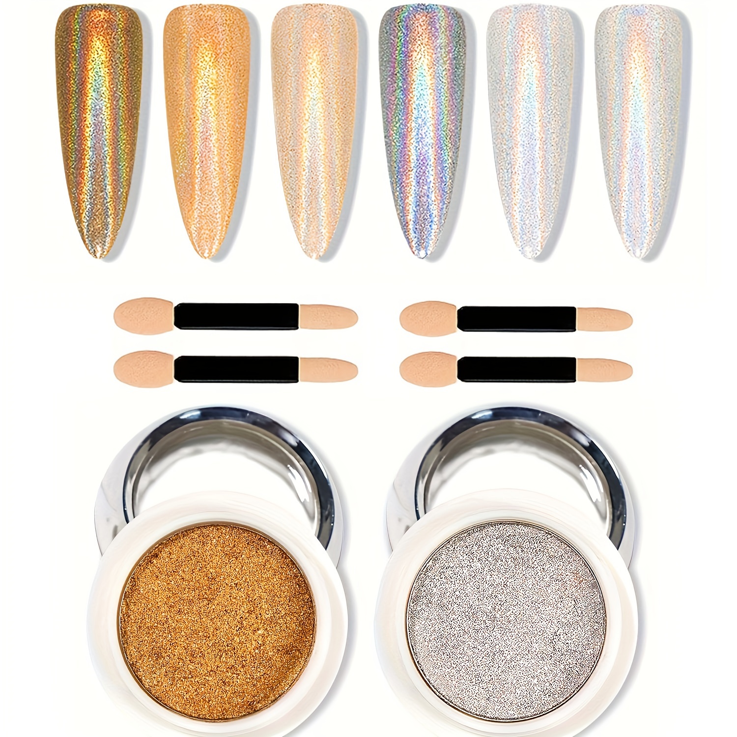 2 Jars Golden Silvery Solid Holographic Laser Powder Nails - Temu