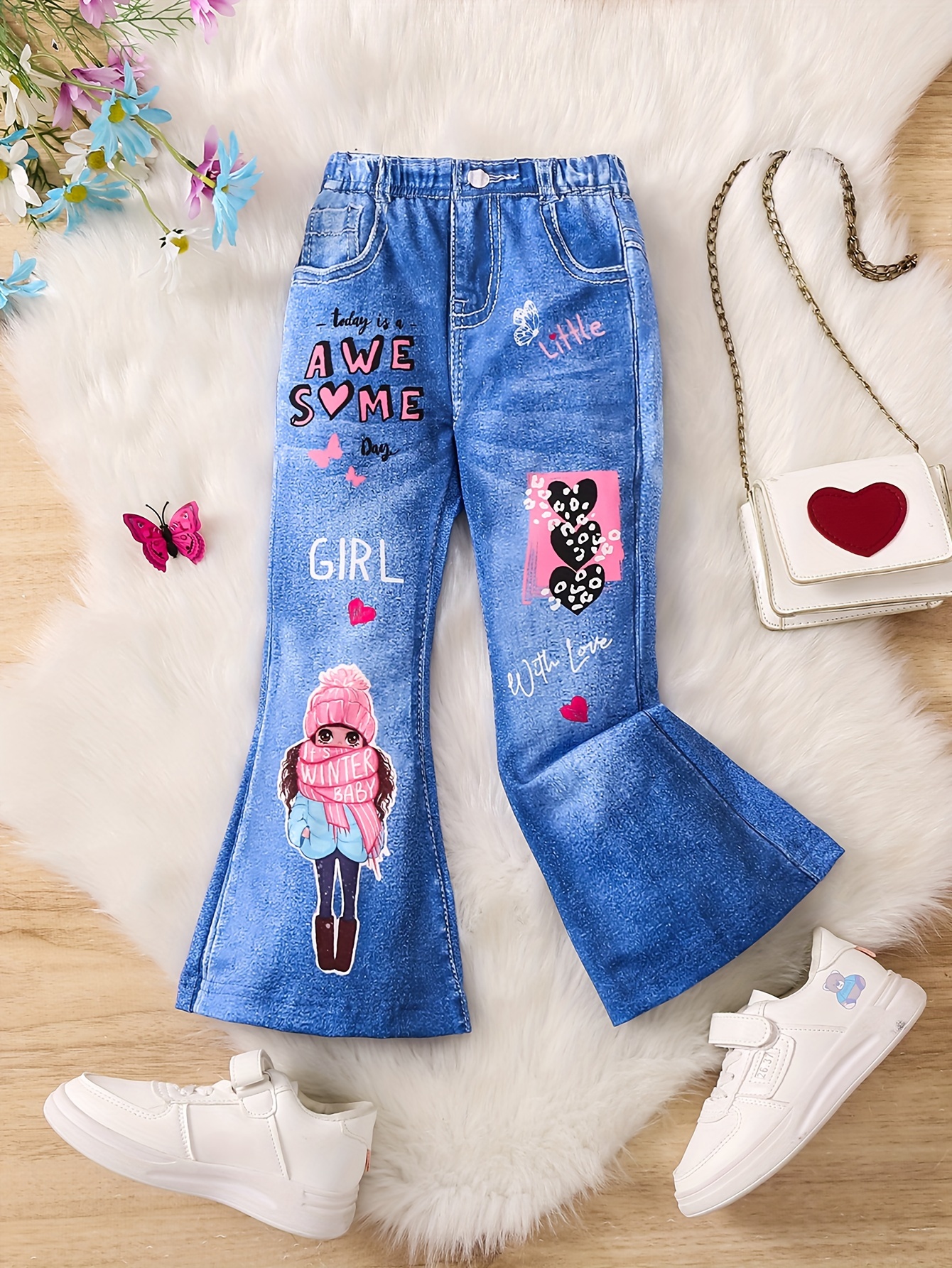 Kids Girls Ripped Flare Jeans Bell Bottom Denim Pants Toddler Solid Color  Pants 1-6 Years
