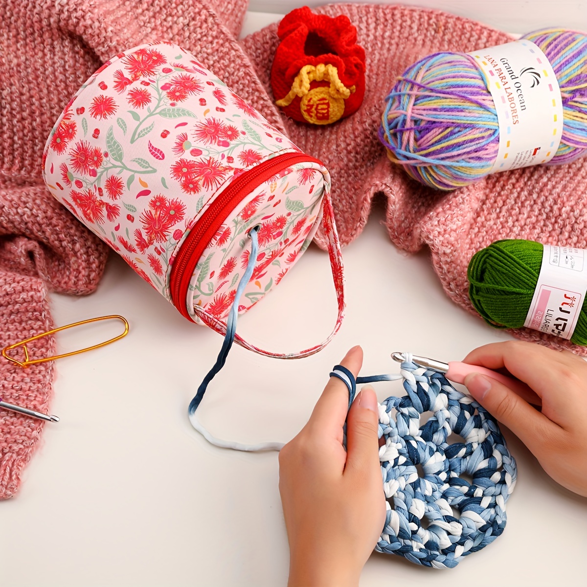 1 Yarn Storage Organizer Case Crochet Tote Mini Yarns Drum - Temu