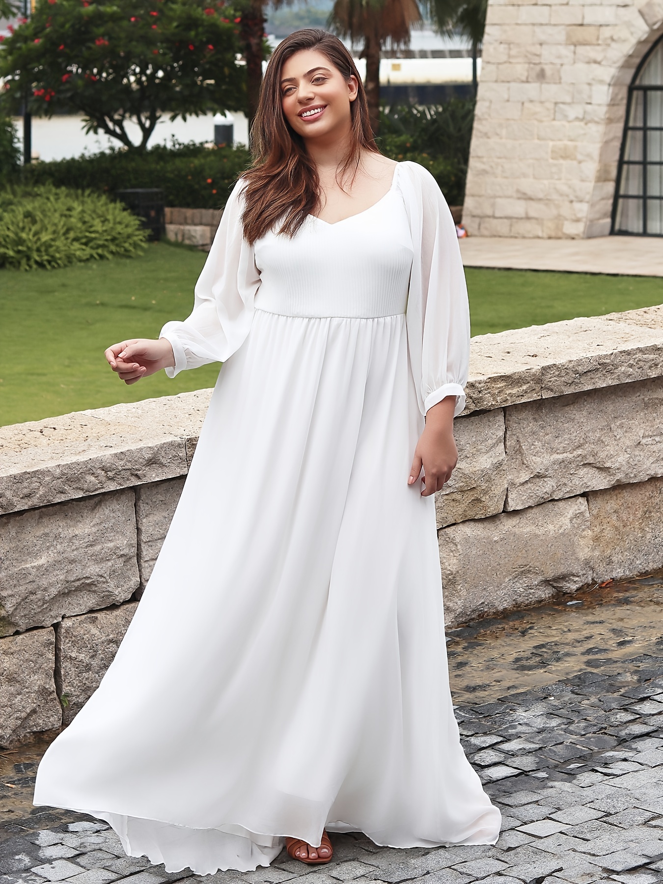 Plus Size Elegant Wedding Dress Women's Plus Solid - Temu Canada