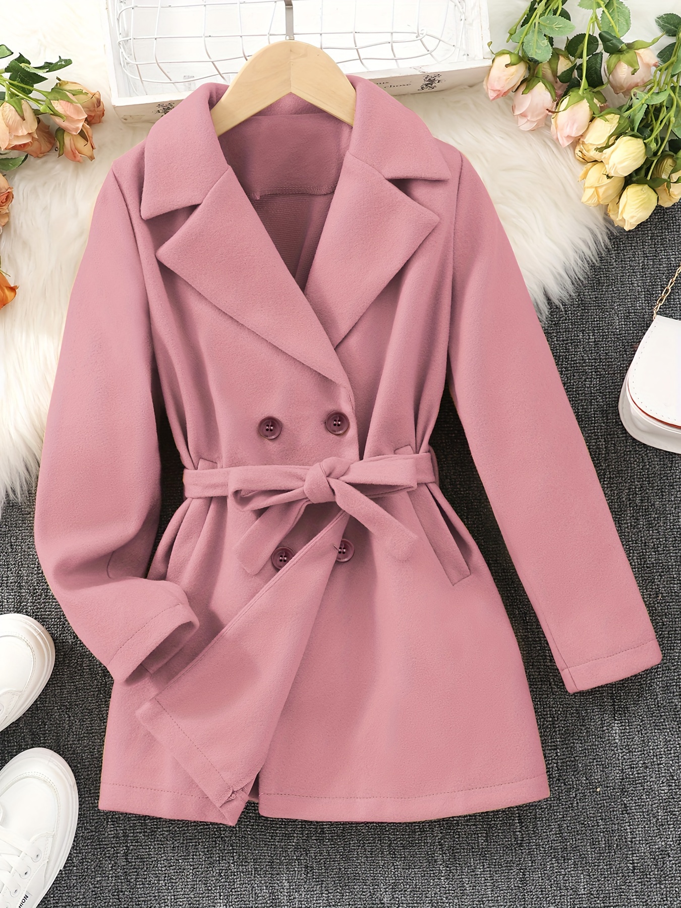 Double Breasted Belted Red Trench Coat for Women Spring Fall