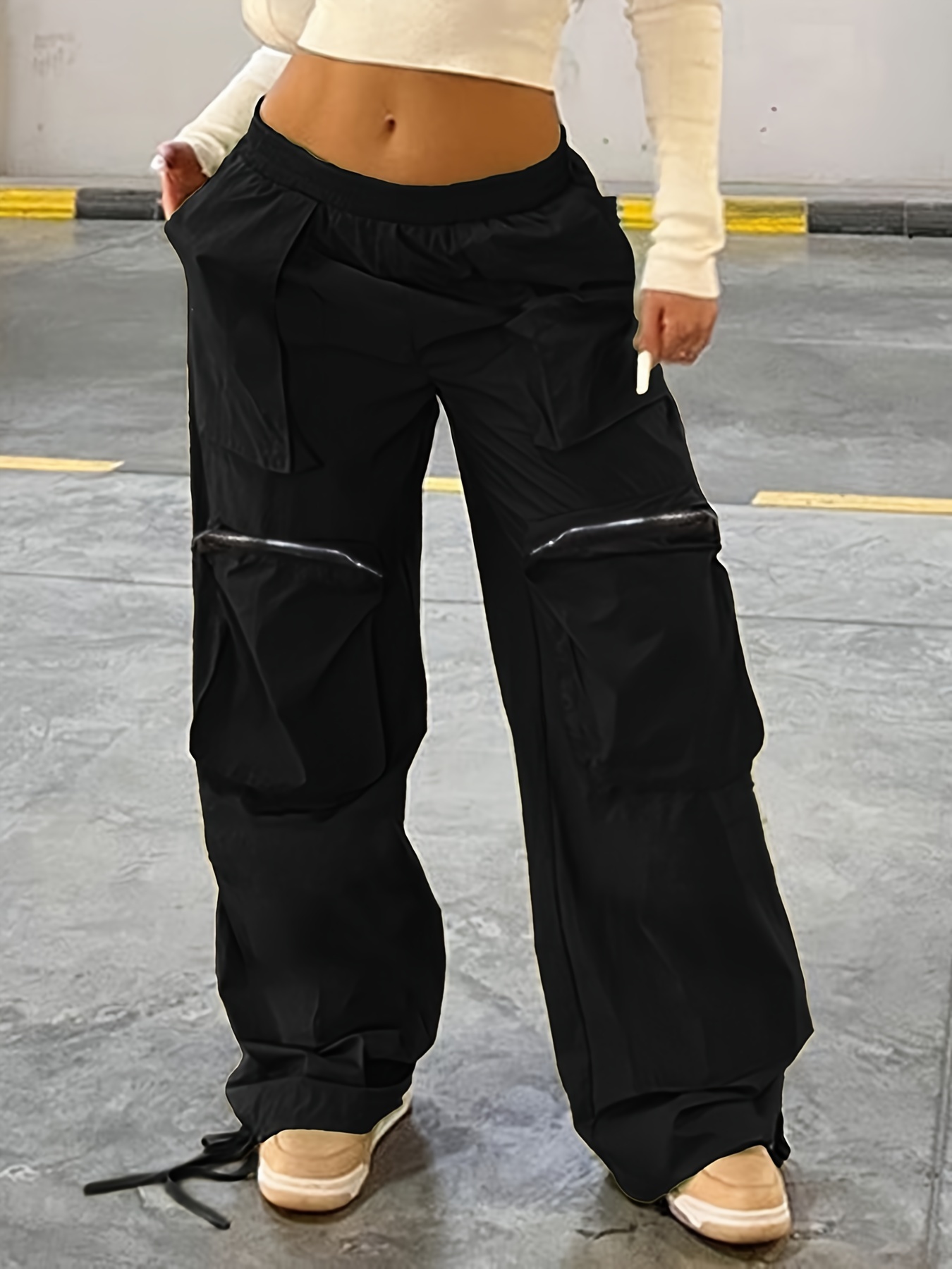 Pantalones holgados tipo cargo para mujer, con cordón, cintura baja, para  trabajo, oficina, casual, sueltos, con bolsillo