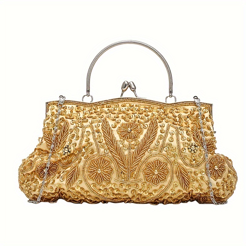 Ethnic Style Beaded Evening Bag, Elegant Top Ring Clutch Purse, Women's  Clip Handbags For Wedding Party Prom - Temu