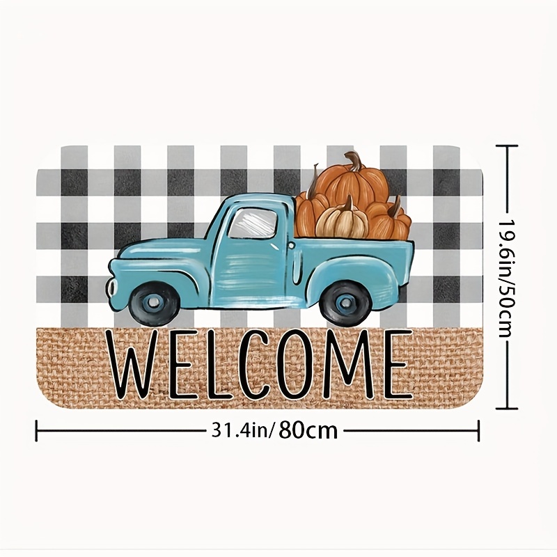 Soft Kitchen Rug Pumpkin Car Black And White Plaid Padded - Temu