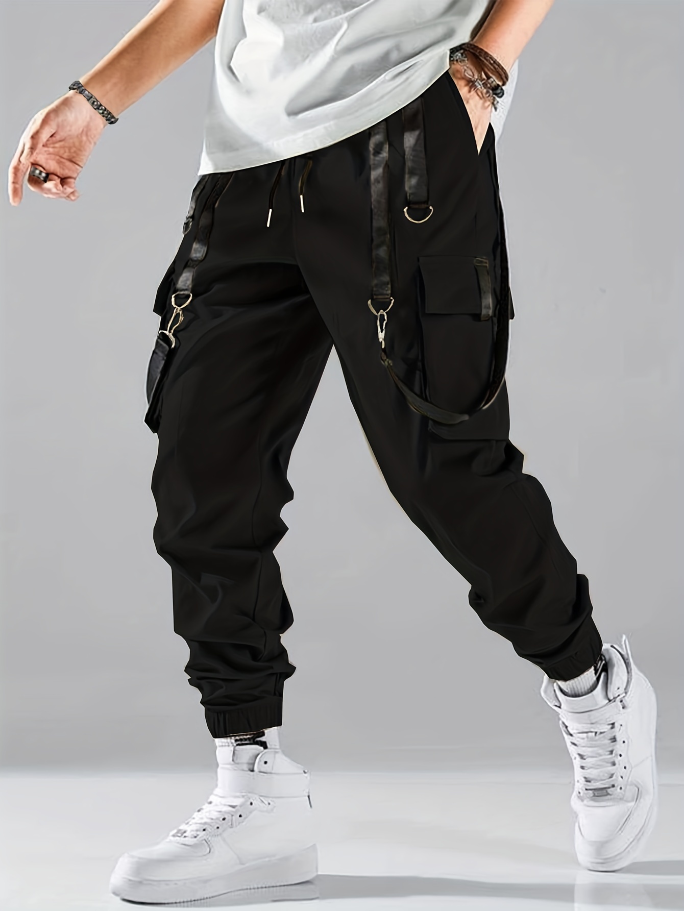 Mens Joggers Pants Hip Hop Streetwear Long Multi-Pockets Outdoor Fashion  Casual Jogging Cool Pant with Drawstring