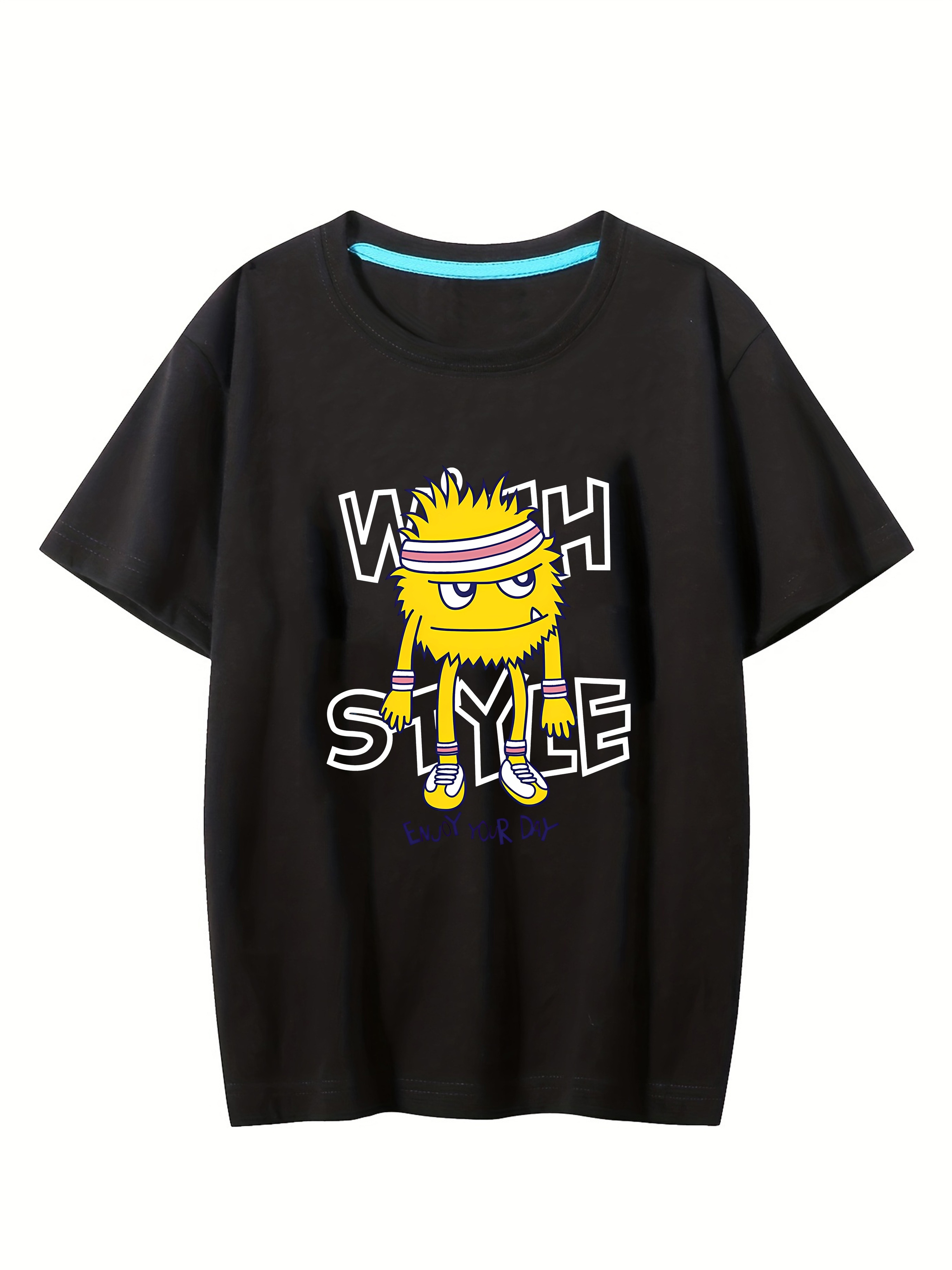 Estiloso Cartoon Face Print Boys Creative T shirt Casual - Temu