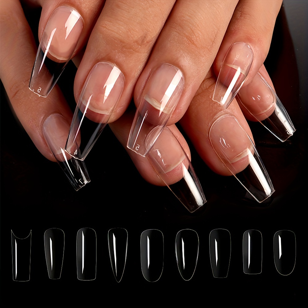 Clear Acrylic Coffin Nails With Full Cover Tips Perfect For - Temu