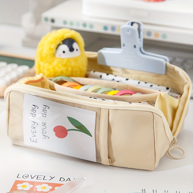 1pc Solid Color Multi-layer Pencil Bag, Cute Stationery Bag For Students  And Office Workers